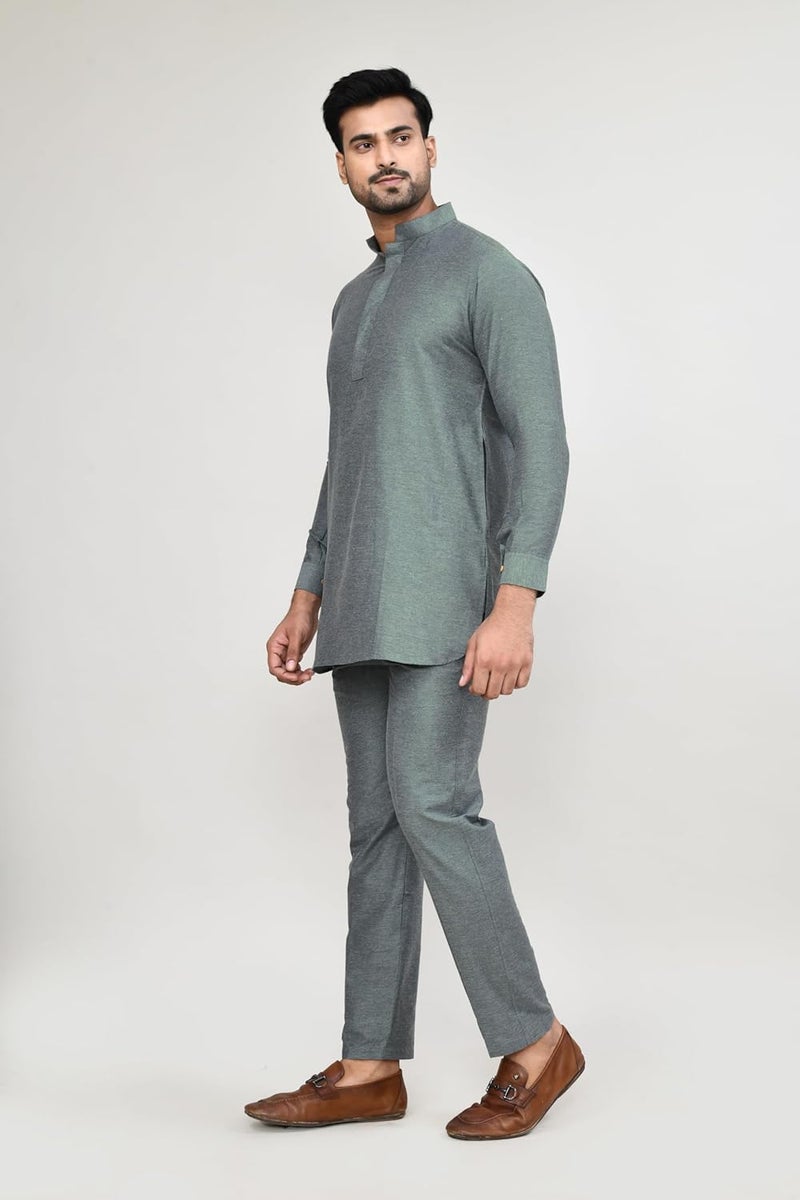 POLY2FAB Hathkargha Men’s Solid Pattern Kurta Pajama Set | Full Sleeve Traditional Ethnic Wear with Mandarin Collar | Comfortable Festive & Wedding Outfit for Men - Image 3